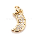 Brass Micro Pave Cubic Zirconia Charms, Real 18K Gold Plated, Lead Free & Cadmium Free, Moon, Clear, 13x7x2mm, Hole: 2mm(KK-A161-21G)