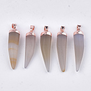 Natural Agate Pointed Pendant, with Iron Findings, Bullet, Rose Gold, 34~43x9~10x9~10mm, Hole: 7x3.5mm(G-T121-23RG)