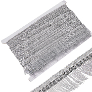 Polyester Tassel Lace Ribbons, Fringe Trimming, Garment Accessories, Silver, 1-1/4 inch(32mm)(DIY-WH0530-69B)