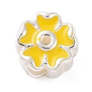 925 Sterling Silver Beads, with Enamel, Flower, Yellow, 5x3.5mm, Hole: 1.5mm(STER-F056-01S-02)