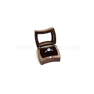 Wooden Ring Boxes, with Magnetic Clasp and Clear Window, Rectangle, Coconut Brown, 5x4.5cm(PW-WG40A1D-06)