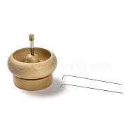Wood Manual Beading Spinners, with Iron Bent Tip Beading Needle, BurlyWood, Package: 11.7x9.5x9.6cm(TOOL-K012-03)
