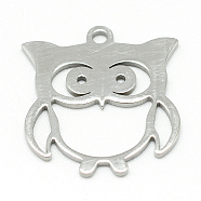 304 Stainless Steel Pendants, Owl, Stainless Steel Color, 19x18x1mm, Hole: 2mm(STAS-T008-013)