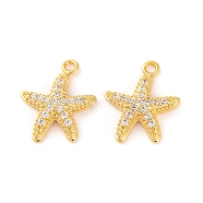 Brass Micro Pave Clear Cubic Zirconia Pendants, Starfish, Real 18K Gold Plated, 14.6~14.7x12.4x2.9mm, Hole: 1.4mm(KK-U017-03G)