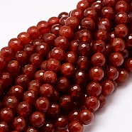 Dyed Natural Agate Faceted Round Beads Strands, Dark Red, 10mm, Hole: 1mm, about 38pcs/strand, 14.5 inch(X-G-E320B-10mm-08)