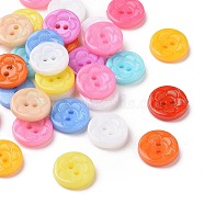 Acrylic Sewing Buttons for Clothes Design, Plastic Buttons, 2-Hole, Dyed, Flat Round with Flower Pattern, Mixed Color, 12.5x3mm, Hole: 1mm(X-BUTT-E083-F-M)
