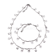 Smile Face Charm Necklace & Bracelet Sets, with 304 Stainless Steel Scalloped Bar Link Chains and Lobster Claw Clasps, Stainless Steel Color, 8-1/8 inch(20.5cm), 16.73 inche(42.5cm)(SJEW-JS01129)