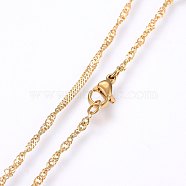 304 Stainless Steel Singapore Chain Necklaces, Water Wave Chain Necklaces, with Lobster Claw Clasps, Golden, 17.7 inch(45cm), 1.8x0.3mm(MAK-L015-25A)