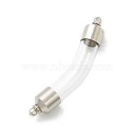 Transparent Glass Vial Pendant Normal Link Connectors, Curved Tube Openable Wish Bottle with Brass & Alloy Findings for Jewelry Making, Platinum, 53x10x8.5mm, Hole: 1.8mm(GLAA-D004-01P-01)