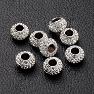 Austrian Crystal European Beads, Large Hole Beads, Single 925 Sterling Silver Core, Rondelle, 001_Crystal, about 11mm in diameter, 7.5mm thick, hole:4.5mm(SS001-A001)