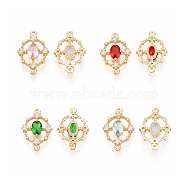 Brass Cubic Zirconia Links, Real 18K Gold Plated, Nickel Free, Oval, Mixed Color, 17.5x12x2.5mm, Hole: 1mm(KK-T038-550-M-NF)