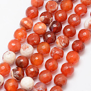 Natural Fire Crackle Agate Bead Strands, Round, Grade A, Faceted, Dyed & Heated, Coral, 10mm, Hole: 1mm, about 37pcs/strand, 15 inch(X-G-K166-07F-10mm-14)