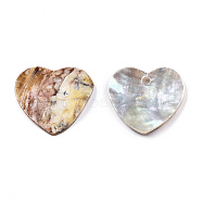 Natural Akoya Shell Pendants, Mother of Pearl Shell Pendant, Heart Charm, 14~15.5x15~16x1.5~2.5mm, Hole: 1.4mm(SHEL-N026-200)