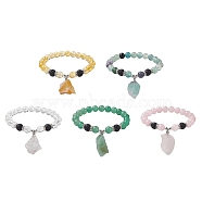 Natural Gemstone Beaded Stretch Bracelets, Rough Raw Stone Charms Bracelets for Women, Inner Diameter: 2-1/4 inch(5.8cm)(BJEW-JB10070)