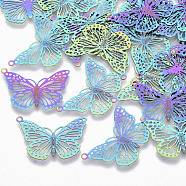 Ion Plating(IP) 304 Stainless Steel Filigree Pendants, Etched Metal Embellishments, Butterfly, Rainbow Color, 18x26x0.3mm, Hole: 1.2mm(X-STAS-R102-06)