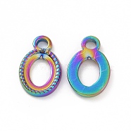 Ion Plating(IP) 304 Stainless Steel Charms, Oval Charm, Rainbow Color, 13x8.5x1.5mm, Hole: 1.9mm(STAS-C003-10MC)