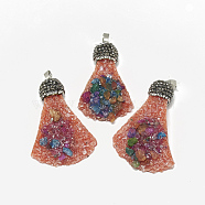 Natural Quartz Pendants, with Rhinestone and Brass Findings, Dyed, Nuggets, Platinum, 40~70x25~45x8~25mm, Hole: 6x3.5mm(G-S334-031)