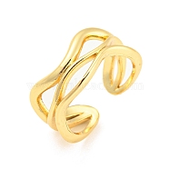 Hollow Wave Brass Open Cuff Rings, Lead Free & Cadmium Free, Real 18K Gold Plated, US Size 6 1/4(16.7mm)(RJEW-Q781-14G)