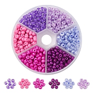 1440Pcs 6 Style Glass Seed Beads, Ceylon & Transparent Inside Colours & Baking Paint, Round Hole, Round, Mixed Color, 4~5x2.5~4.5mm, hole: 1~2mm, about 240pcs/style(SEED-YW0001-50C)