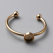 304 Stainless Steel Cuff Ring Components, with 201 Stainless Steel Tray and Beads, Rose Gold, US Size 7 1/4(17.5mm), Tray: 4mm(FIND-WH0129-74A-RG)