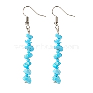 Synthetic Turquoise Chips Dangle Earrings with Glass, Gemstone Beaded Brass Earrings for Women, Platinum, 60~62x19mm, Pin: 0.6mm(EJEW-JE04840-05)