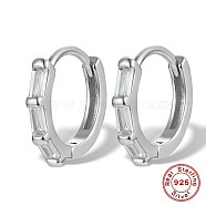 Rhodium Plated 925 Sterling Silver Micro Pave Cubic Zirconia Hoop Earrings, with S925 Stamp, Platinum, 11x13x2mm(LC7208-1)
