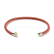 Stainless Steel Cuff Bangle Making, with Golden Tone Brass Finding, for Half Drilled Beads, Orange Red, Inner Diameter: 1-3/4x2-3/8 inch(4.6x6cm), Pin: 1mm(MAK-C004-01G-11)