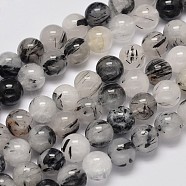 Round Grade A Natural Rutilated Quartz Bead Strands, 10mm, Hole: 1mm, about 41pcs/strand, 15.5 inch(G-M304-15-10mm)