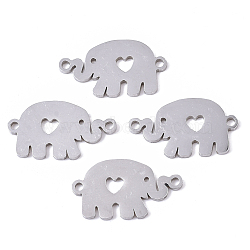 Tarnish Resistant 201 Stainless Steel Links connectors, Laser Cut, Elephant, Stainless Steel Color, 11x19.5x1mm, Hole: 1.4mm(STAS-R104-020P)