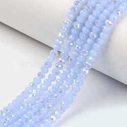 Electroplate Glass Beads Strands, Imitation Jade Beads, Half Plated, Rainbow Plated, Faceted, Rondelle, Light Blue, 3x2mm, Hole: 0.8mm, about 165~169pcs/strand, 15~16 inch(38~40cm)(X-EGLA-A034-J2mm-L03)