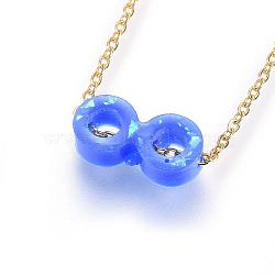 304 Stainless Steel Pendant Necklaces, with Epoxy Resin, Infinity, Dodger Blue, Golden, 18.11 inch(46cm)(NJEW-H491-03G)