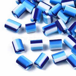 Handmade Polymer Clay Beads,  3 Tone, Column, Midnight Blue, 5x2.5~6.5mm, Hole: 1.8mm(CLAY-N011-50A-03)