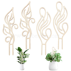 Wood Vine Plant Support, Leaf Shape Garden Stakes, Blanched Almond, 397~398x125~126x4mm, 4pcs/set(WOOD-WH0034-32B)