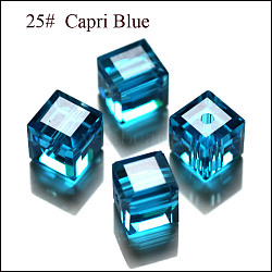 Imitation Austrian Crystal Beads, Grade AAA, Faceted, Cube, Dodger Blue, 5~5.5x5~5.5x5~5.5mm(size within the error range of 0.5~1mm), Hole: 0.7~0.9mm(SWAR-F074-6x6mm-25)