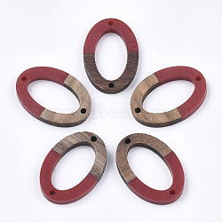 Resin & Walnut Wood Links connectors, Oval, FireBrick, 28.5x19.5x3~4mm, Hole: 1.8mm(RESI-S367-08F)