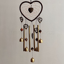 Aluminum Tube Wind Chimes, Alloy Pendant Decorations, Heart, Golden, 600mm(WICH-PW0001-69)