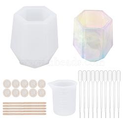 Gorgecraft DIY Pen Vase Molds Kits, Including Silicone Molds, Measuring Cup Plastic Tools, Plastic Transfer Pipettes, Birch Wooden Craft Ice Cream Sticks and Latex Finger Cots, White, 61x69x72mm, Inner Diameter: 38x43mm, 1pc(DIY-GF0003-23)