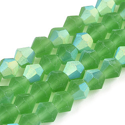 Imitate Austrian Crystal Bicone Frosted Glass Beads Strands, Grade AA, Faceted, Lime Green, 2x2.5mm, Hole: 0.7mm, about 162~185pcs/strand, 12.76~14.61(32.4cm~37.1)(GLAA-F029-TM2mm-A03)