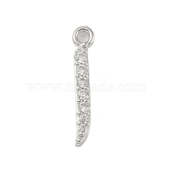 Rack Plating Brass Micro Pave Clear Cubic Zirconia Pendants, Long-Lasting Plated, Lead Free & Cadmium Free, Arabic Alphabet, Platinum, 16x2.5x2mm, Hole: 1.2mm(KK-A224-03H-P)