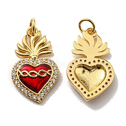 Rack Plating Brass Grade AAA Cubic Zirconia Pendants, with Enamel, Lead Free & Cadmium Free, Long-Lasting Plated, Heart, Real 18K Gold Plated, 23x13.5x3mm, Hole: 3.6mm(KK-D026-32G)