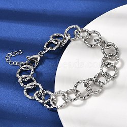 Textured 304 Stainless Steel Rolo Chain Bracelets for Women, Stainless Steel Color, 7.87 inch(20cm)(BJEW-A157-01P)
