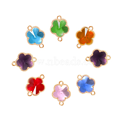Glass Links connectors, with Eco-Friendly Alloy Open Back Berzel Findings, Flower, Light Gold, Mixed Color, 15.5x12x5mm, Hole: 1.4mm(GLAA-A037-A-KC)
