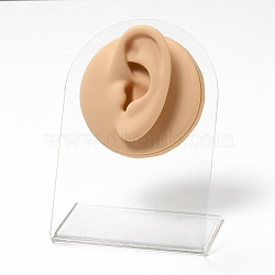 Soft Silicone Ear Displays Mould, with Acrylic Stands, Earrings Ear Stud Display Teaching Tools for Piercing Suture Acupuncture Practice, PeachPuff, Stand: 8x5.1x10.6cm, Silicone: 6.4x6.3x2.7cm, 2pcs/set(ODIS-E016-01)