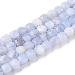 Natural Blue Lace Agate Beads Strands, Faceted, Cube, 4~5x4~5x4~5mm, Hole: 0.8mm, about 92~105pcs/strand, 14.96~15.35 inch(38~39cm)(G-N342-126)