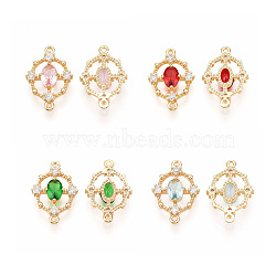 Brass Cubic Zirconia Links, Real 18K Gold Plated, Nickel Free, Oval, Mixed Color, 17.5x12x2.5mm, Hole: 1mm(KK-T038-550-M-NF)