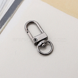 Alloy Swivel Clasps, Lanyard Push Gate Snap Clasps, Gunmetal, 3.3x1.3x0.5cm, Hole: 10x7mm(PURS-PW0001-425B)