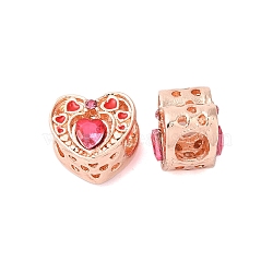 Rack Plating Alloy Rhinestone European Beads, Cadmium Free & Nickel Free & Lead Free, Large Hole Beads, Heart, Rose Gold, 11x12x10mm, Hole: 5mm(PALLOY-S189-47RG)