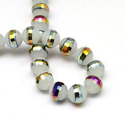 Electroplate Glass Beads Strands, Faceted Round, White, 10x9.5mm, Hole: 1.5mm, about 32pcs/strand, 11.97 inch(30.4cm)(EGLA-Q069-D01)