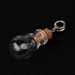 Teardrop Glass Wishing Bottle European Dangle Charms, with Alloy Tube Bails and Iron Findings, Antique Silver, 45.5mm, Hole: 4.5mm, Capacity: 1.2ml(0.04 fl. oz)(X-PALLOY-JF00162-08)