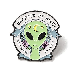 Saucer Man Enamel Pins, Alloy Brooches for Backpack Clothes, Black, 30x30.5x1.5mm(JEWB-P039-08EB-01)